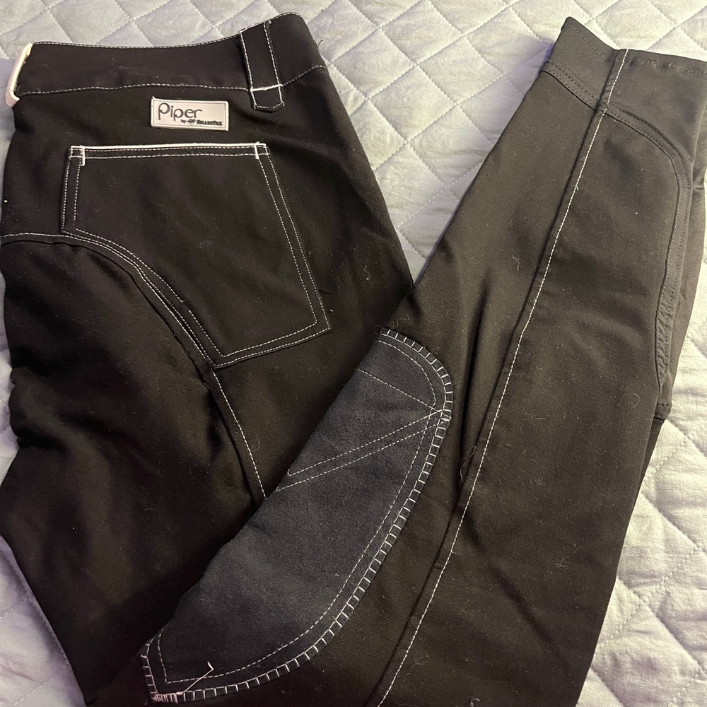 Piper Black Equestrian Breeches with White Stitching